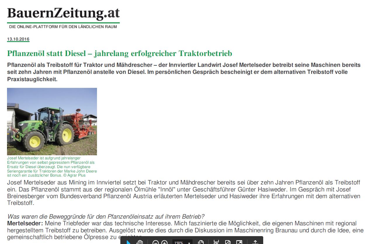 Pflanzen�l statt Diesel